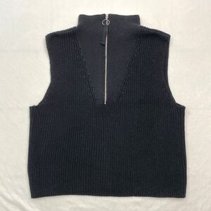 525 America Sweater Top Cotton 1/4 Zip Knit Sleeveless Womens Large Black